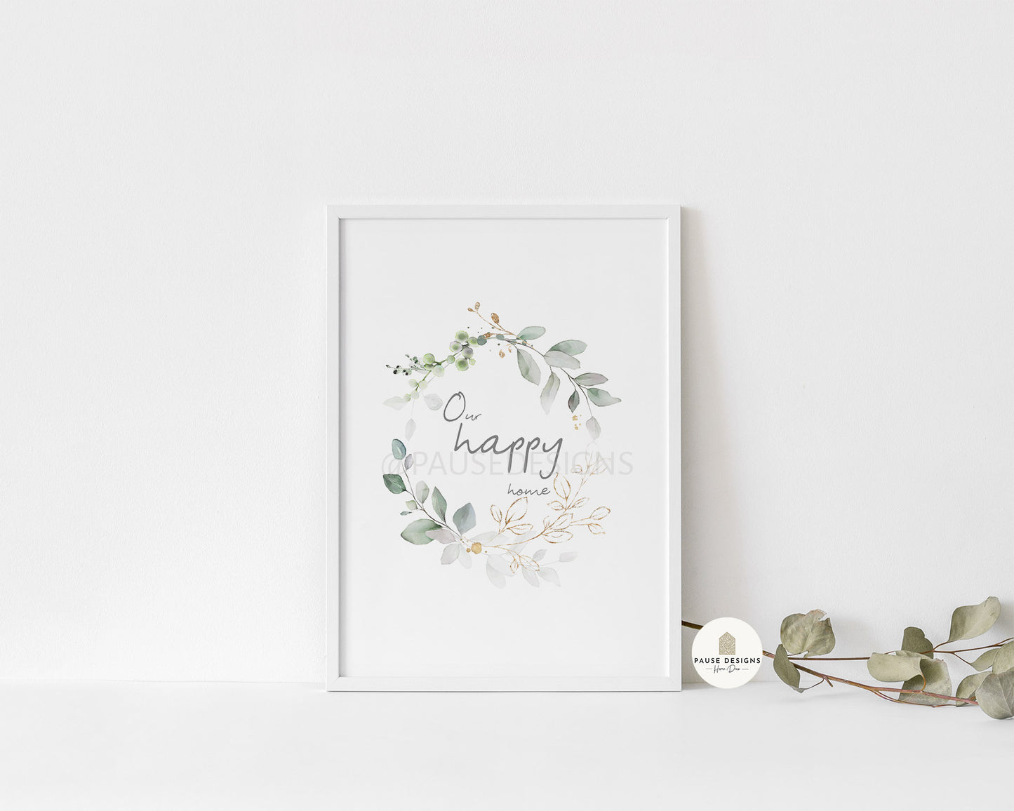 Our Happy Home Botanical Watercolour Wreath Wall Art Print | Unframed Print