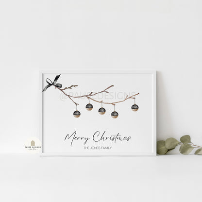 Personalised Family Christmas Baubles Wall Art Print | Unframed Print