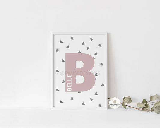 Personalised Colour Initial, Name Triangle Wall Art Print | Unframed Print