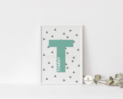 Personalised Colour Initial, Name Triangle Wall Art Print | Unframed Print