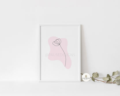 Abstract Flower Line Drawing Pink/Taupe Wall Art Print | Unframed Print