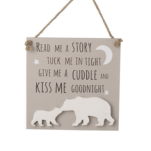 Read Me A Story, Cuddle, Goodnight Polar Bear Hanging Sign