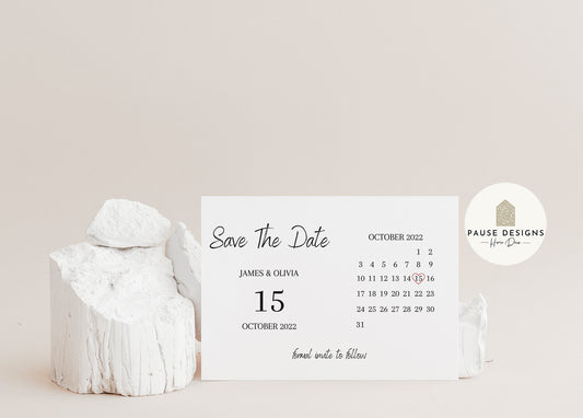 Save The Date Heart Calendar Wedding Invitation Postcard