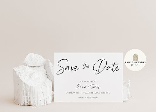 Save The Date Black & White Wedding Invitation Postcard