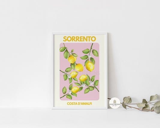 Sorrento Amalfi Coast Blush Pink Lemon Print | Unframed Print