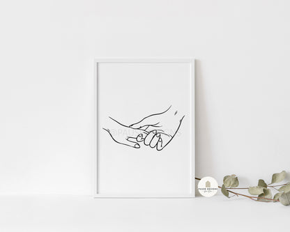 Take My Hand Romantic Couple Line Drawing Wall Art Print | Unframed Print