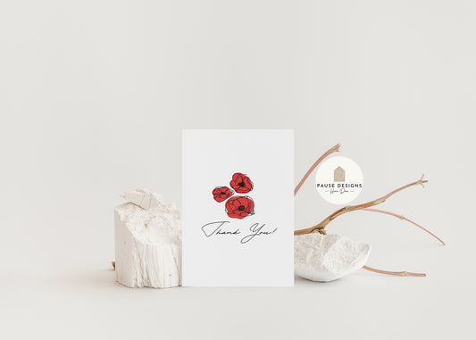 Thank You Typography Red Poppy Greetings Card