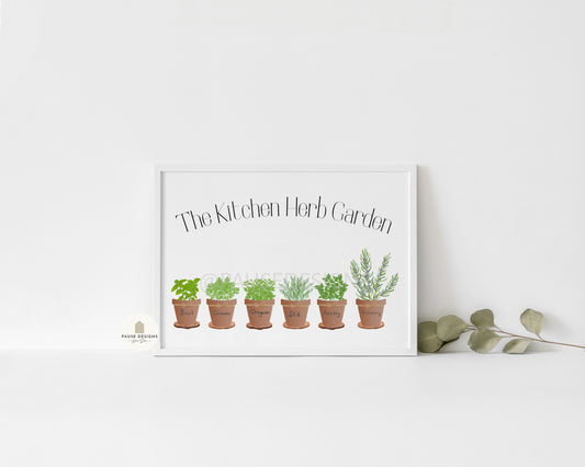 The Kitchen Herb Garden Herb Plant Pots Wall Art Print | Unframed Print