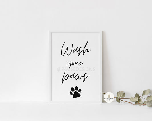 Wash Your Paws Dog Paw Print Wall Art Print | Unframed Print