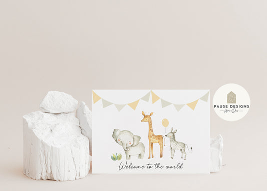 Welcome To The World, Jungle Animal New Baby Greetings Card