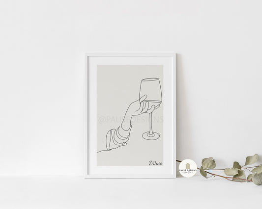 Wine Glass Toast Line Drawing Abstract Wall Art Print | Unframed Print