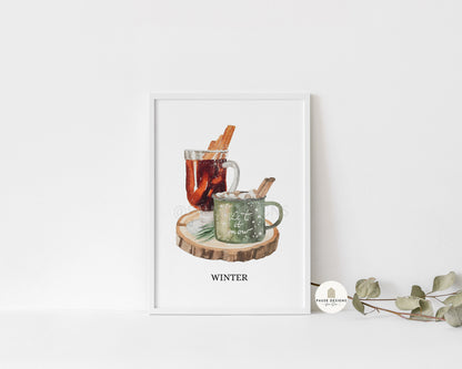 Mulled Wine & Hot Chocolate Winter Drinks Wall Art Print | Unframed Print