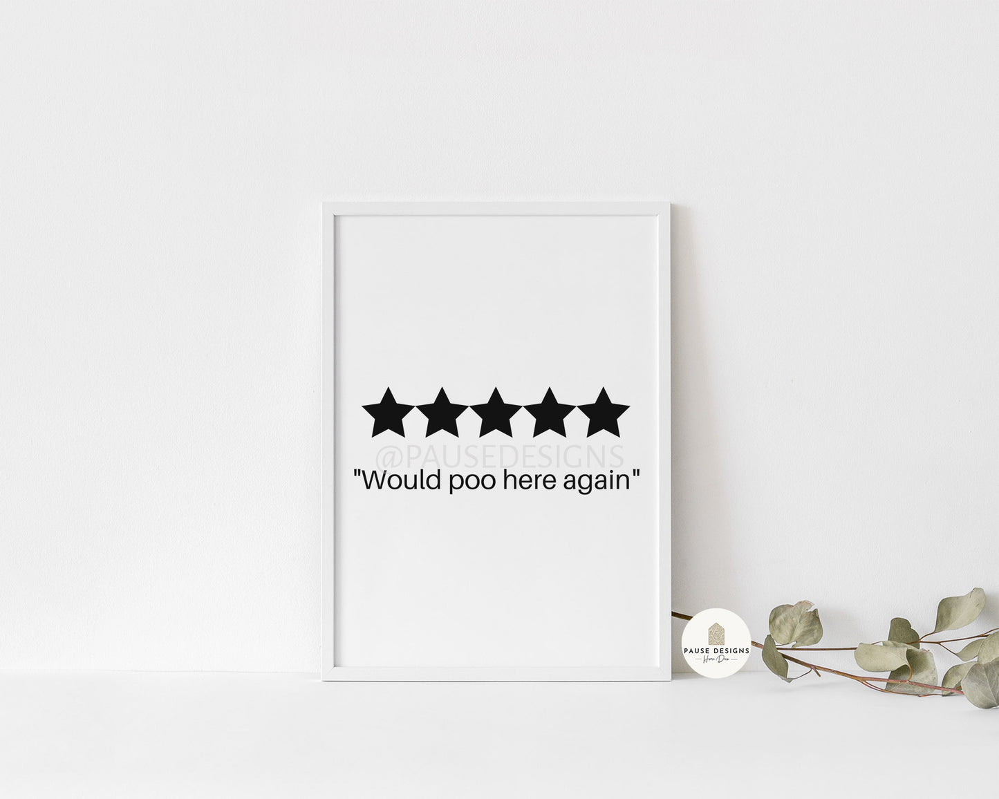 Would Poo Here Again 5 Stars Typography Wall Art Print | Unframed Print