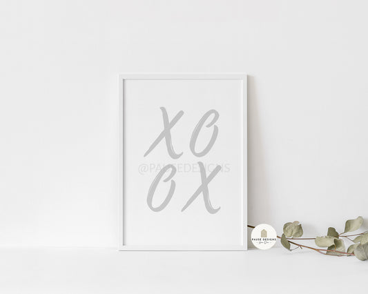 XO OX Grey Kisses Typography Wall Art Print | Unframed Print