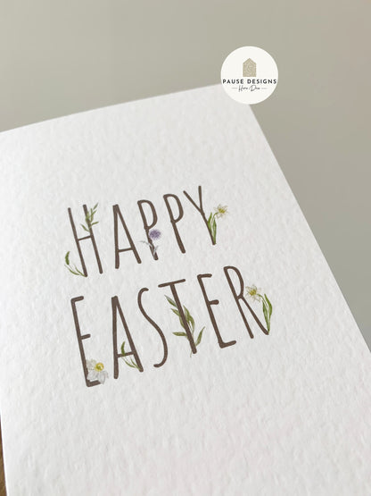 Pretty Floral Lettering Happy Easter Greetings Card | Spring Daffodils Card | Cute Cards | Easter Cards