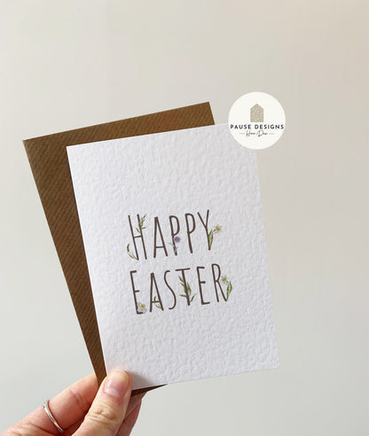 Pretty Floral Lettering Happy Easter Greetings Card | Spring Daffodils Card | Cute Cards | Easter Cards