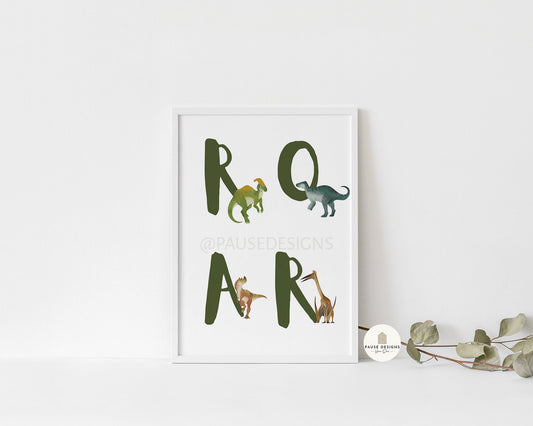 Dinosaur Roar Kids Bedroom Wall Art Print | UNFRAMED PRINT | A3/A4/A5 Prints | Home Decor Prints | Nursery Prints | Kids Decor Print