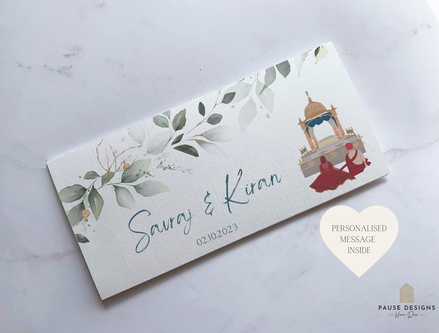 Personalised Sikh Anand Karaj Wedding Money Wallet Card | Wedding Gift Money | Cash Envelope | Wedding Present | Just Married