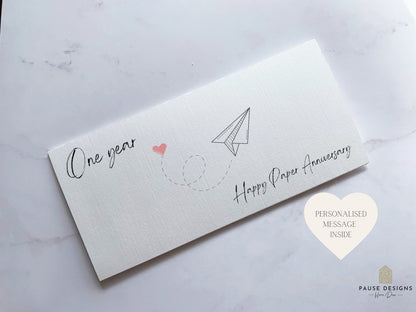 Personalised Paper Anniversary Money Gift Wallet | First Wedding Anniversary Gift | Cash Envelope | Congratulations Card | Anniversary Card