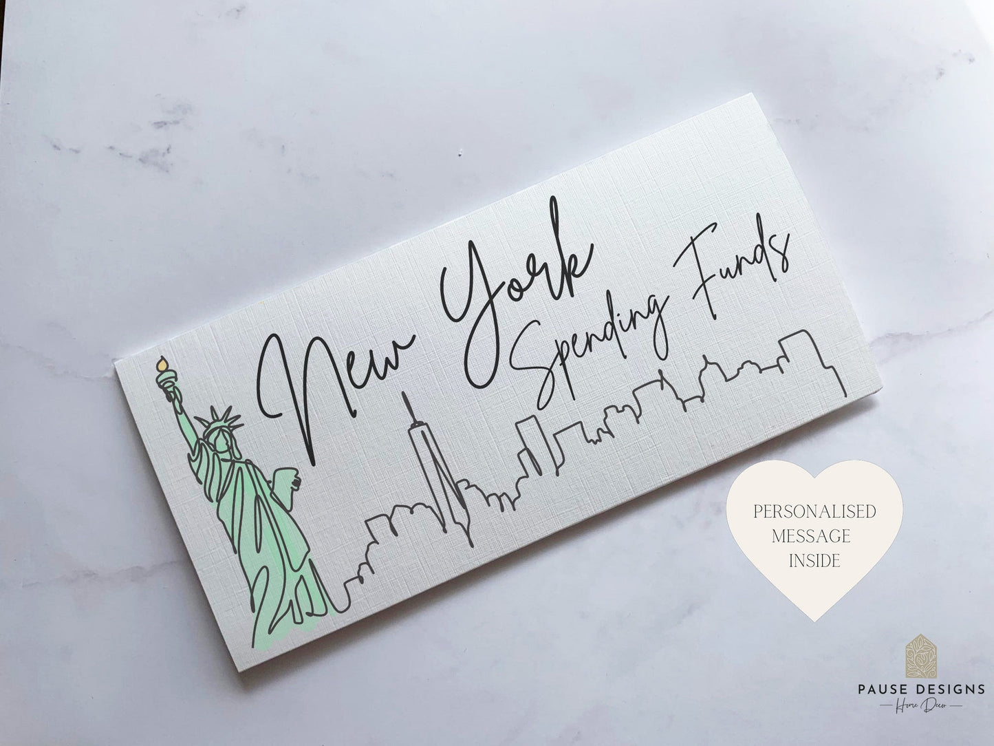 New York Travel Money Wallet Card | Ticket or Cash Envelope Wallet For Gap Year, Surprise Trip Reveal Or Honeymoon | Travel Gift |