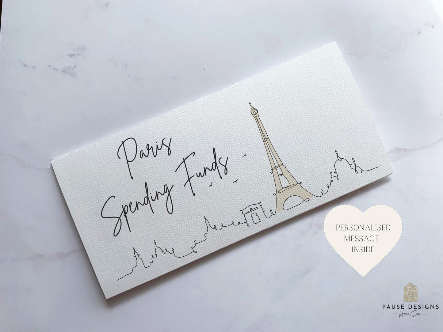 Paris Travel Money Wallet Card | Ticket or Cash Envelope Wallet For Gap Year, Surprise Trip Reveal Or Honeymoon | Travel Gift |