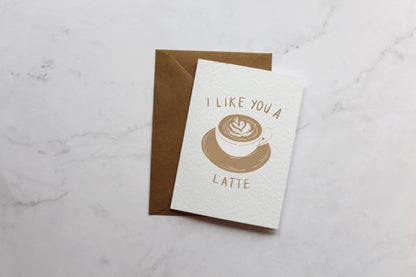 I Like You A Latte Valentine's Day Card | Cute Cards | Valentines Card For Her | Card For Him | Wife Card |  Husband Card | Coffee Lover