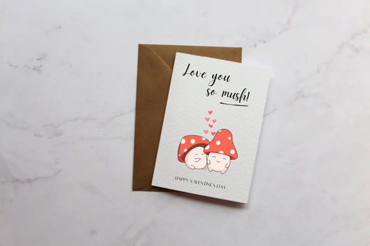 Love You So Mush Valentine's Day Card | Kawaii Card | Valentine's Day Card | Card For Her/Him | Mushroom Card | Cute Card | Funny