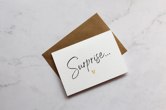 Surprise Gold Heart Pregnancy Baby Announcement Card | Baby Reveal Idea | A6 Card | We're Pregnant Card
