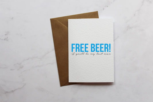 a card with the words free beer on it
