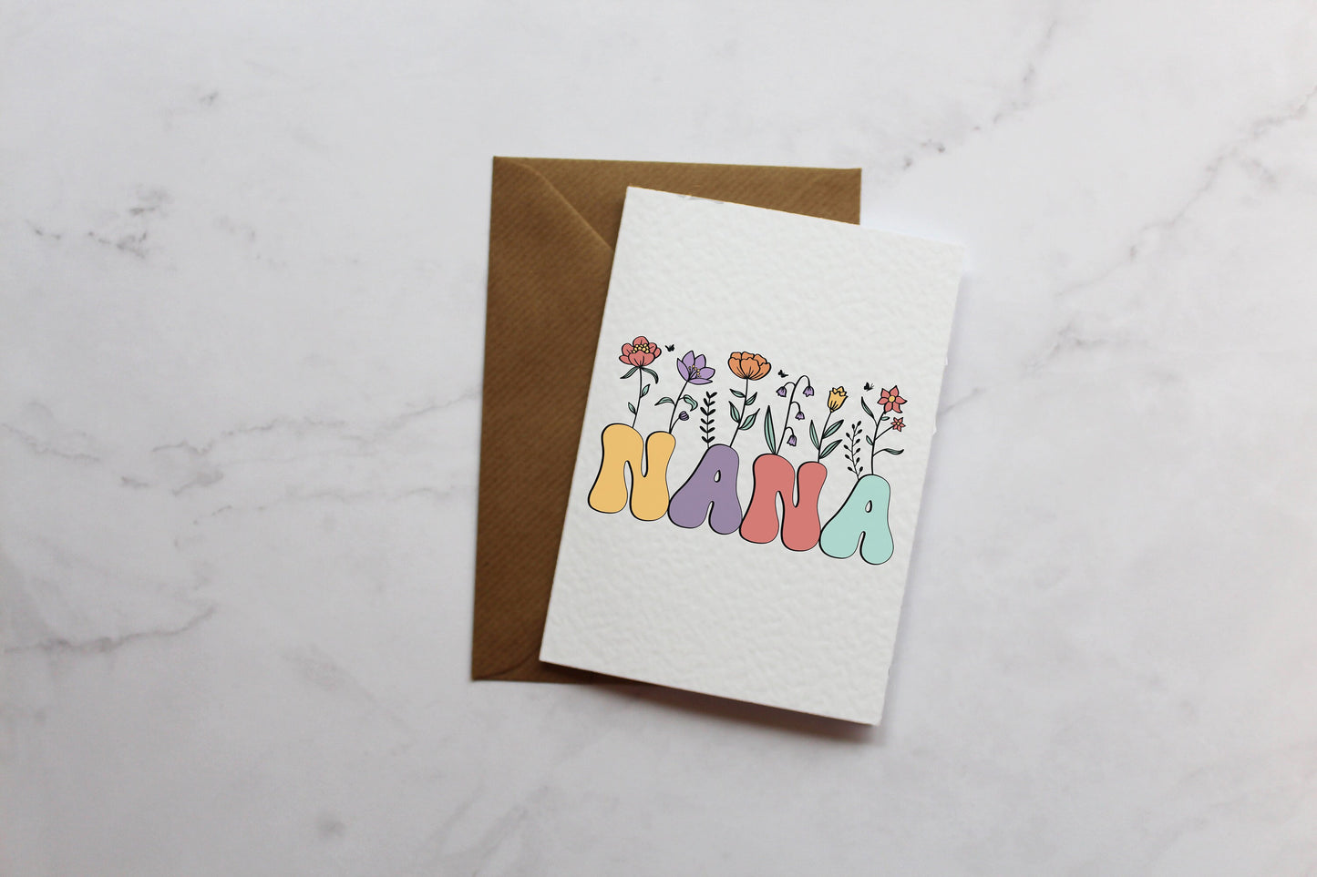 Nana Retro Flower Bubble Text Mother's Day Card | Cards For Nana | Mothers Day Card | Cute Cards | Minimalist Cards | Flower Card