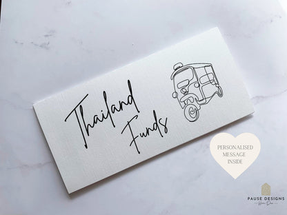 Thailand Travel Money Wallet Card | Ticket or Cash Envelope Wallet For Gap Year, Surprise Trip Reveal Or Honeymoon | Travel Gift | Tuk Tuk