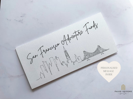 San Francisco Travel Money Wallet Card | Ticket or Cash Envelope Wallet For Gap Year, Surprise Trip Reveal Or Honeymoon | Travel Gift