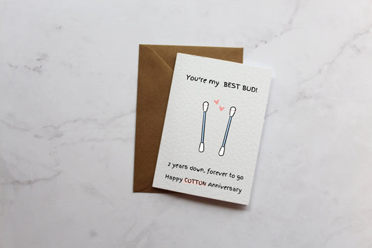 You're My Best Bud Cotton Anniversary Card | A6 Card | 2nd Anniversary | Happy Anniversary Card | Cotton Anniversary Gift