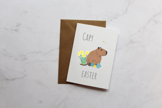 Capy Easter Spring Capybara Greetings Card | Easter Card Gift | Cute Easter Card | Wife | Husband | A6 Card | Funny Easter Card