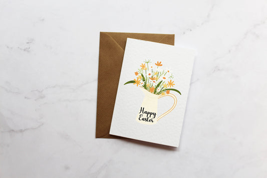 Happy Easter Jug Of Flowers Greetings Card | Easter Card Gift | Cute Easter Card | Wife | Husband | A6 Card | Floral Easter Card