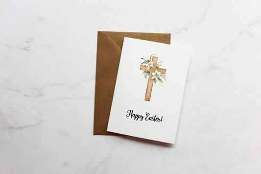 Floral Cross Happy Easter Greetings Card | Easter Card Gift | Cute Easter Card | Wife | Husband | A6 Card | Easter Cross Card