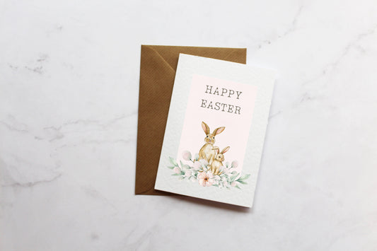 Happy Easter Floral Bunny Easter Greetings Card | Easter Card Gift | Cute Easter Card | Wife | Friend | A6 Card | Rabbit Easter Card