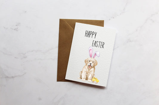 Happy Easter Retriever Puppy & Easter Chicks Greetings Card | Cute Puppy Card | Happy Easter Cards | Easter Bunny Cards | Cards For Her