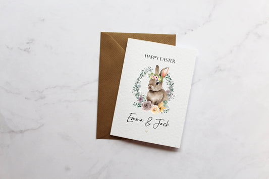 Personalised Easter Wreath Bunny Easter Greetings Card | Cute Rabbit Card | Happy Easter Cards | Easter Bunny Cards | Personalised Cards