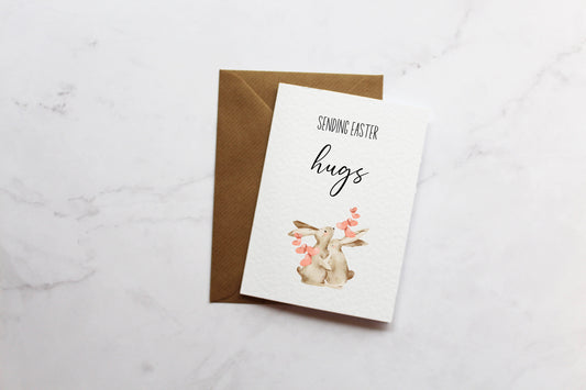 Bunny Sending Easter Hugs Greetings Card | Easter Card Gift | Cute Easter Card | Wife | Husband | A6 Card | Rabbit Easter Card