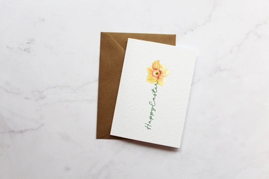 Daffodil Happy Easter Greetings Card | Easter Card Gift | Cute Easter Card | Wife | Husband | A6 Card | Easter Flowers Card