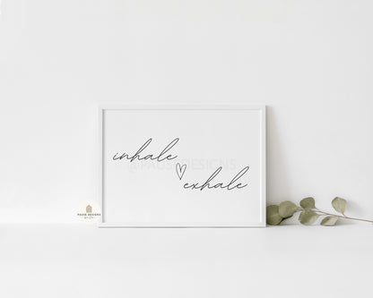 Inhale Exhale Heart Typography Wall Art Print | Unframed Print