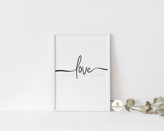 Love Calligraphy Typography Wall Art Print | Unframed Print