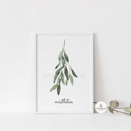 Watercolour Mistletoe Festive Typography Wall Art Print | Unframed Print