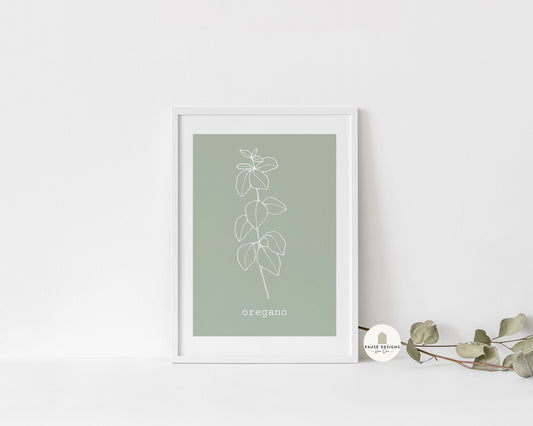 Oregano Herb Line Drawing Wall Art Print | Unframed Print