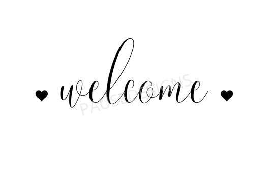 Welcome Calligraphy Hearts Letterbox Vinyl Decal Sign