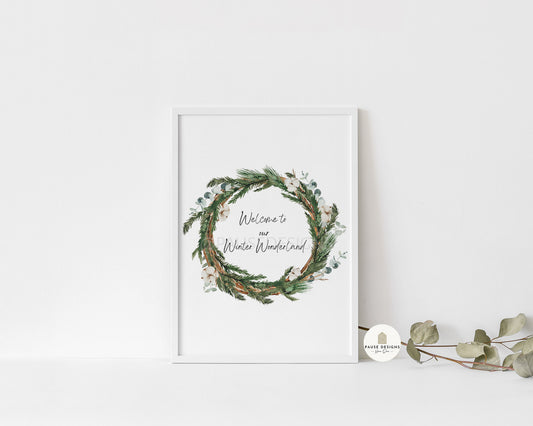 Walking In A Winter Wonderland Christmas Wreath Wall Art Print | Unframed Print