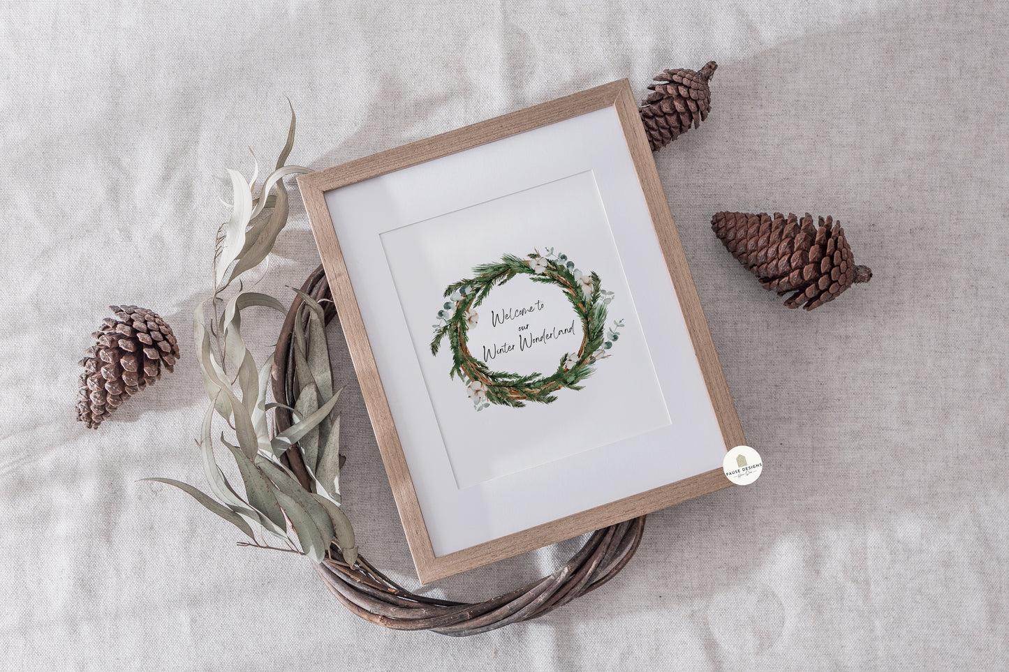 Walking In A Winter Wonderland Christmas Wreath Wall Art Print | Unframed Print