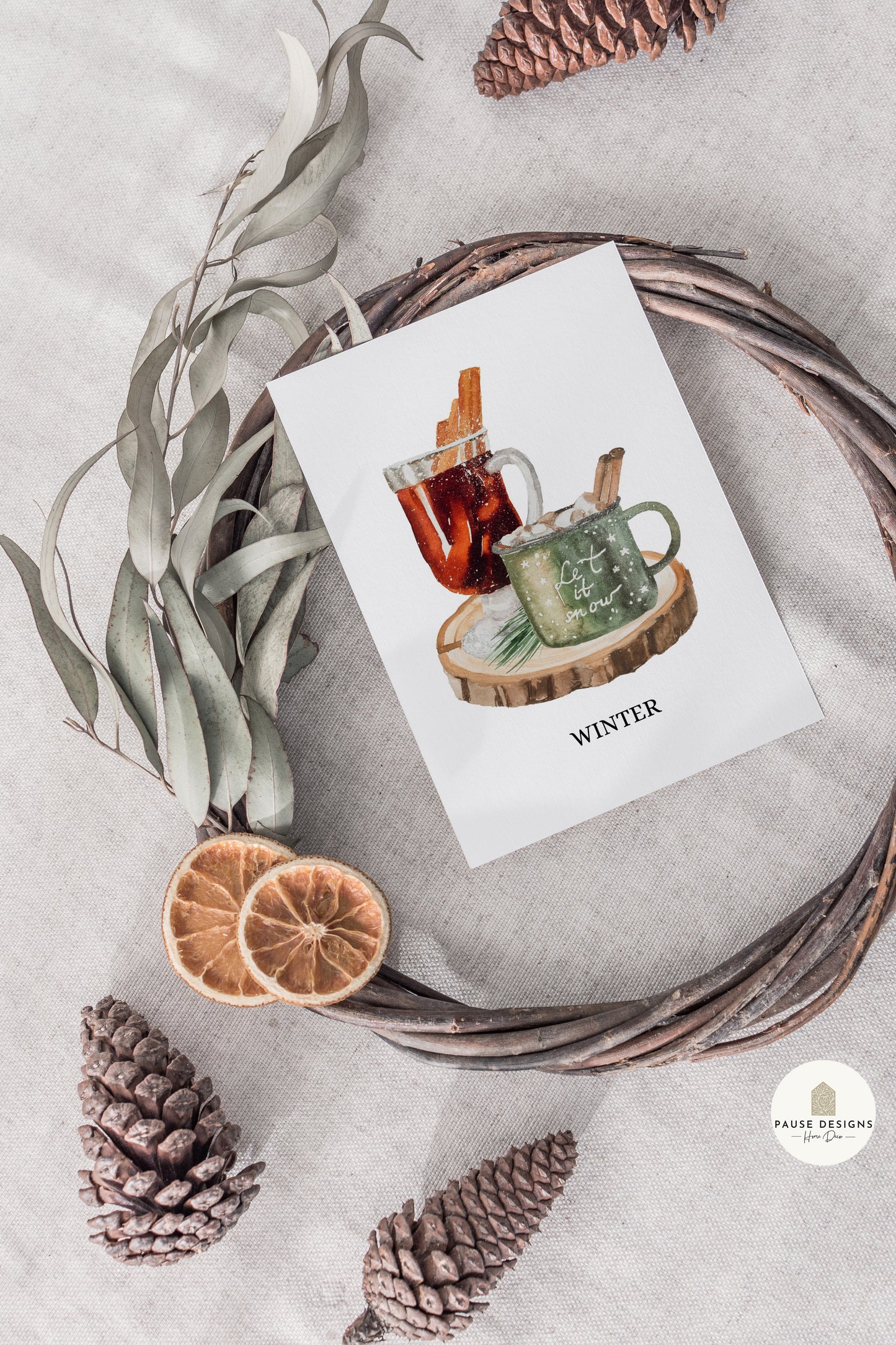 Mulled Wine & Hot Chocolate Winter Drinks Wall Art Print | Unframed Print